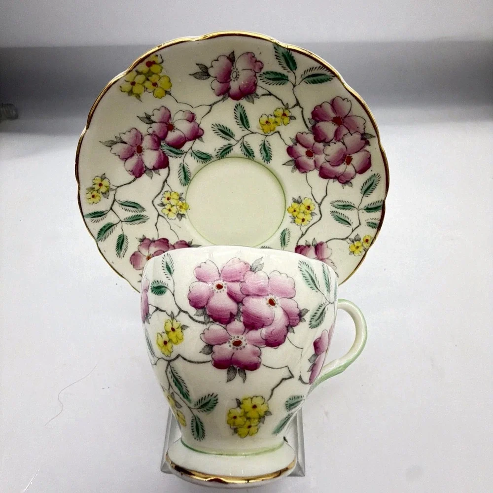 Springdale VTG Foley Bone China Tea Cup & Saucer Set V4600 Pink Yellow Floral Go